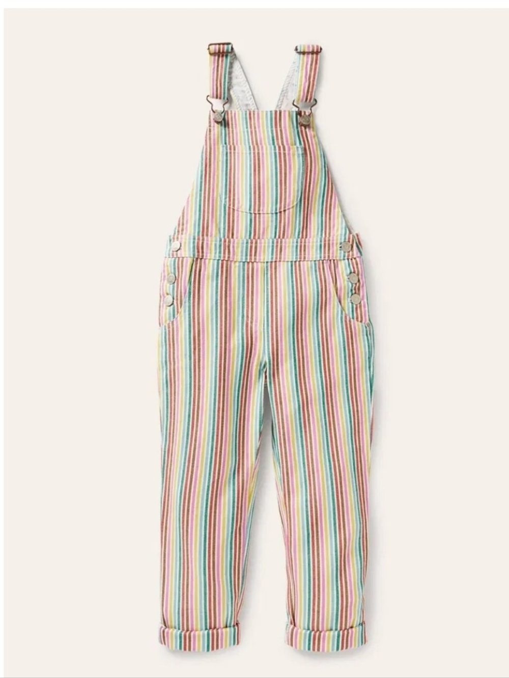 Boden Denim Multi Color Stripe Overalls Size 13-14y 163cm Girls Overalls.